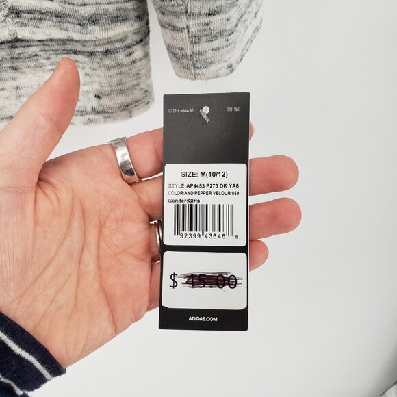 ADIDAS nwt Velour Fleece Jacket Full Zip Space Dyed Off White Black Girls M - Picture 3 of 9